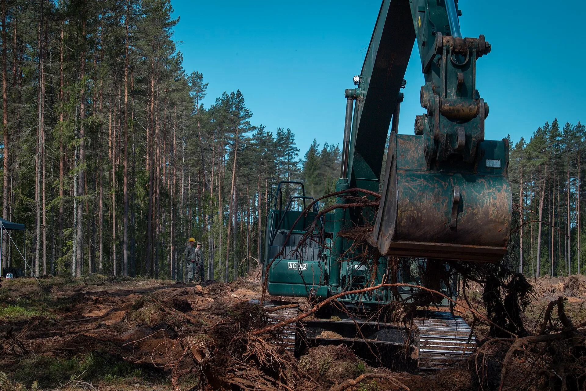 Grubbing and site prep producing buildable ground on a Montgomery County lot